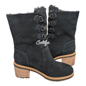 Timberland Sienna High Waterproof Mid Black Suede Leather Lace Up Heel Boot 6.5